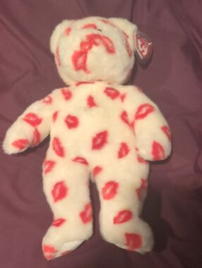 Ty Plush Bear with Red Kiss Prints "SMOOCH" NWT